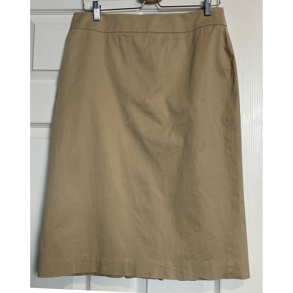 Brooks Brothers Women Tan Khaki Stretch Cotton Pleated Back Pencil Skirt Size 10